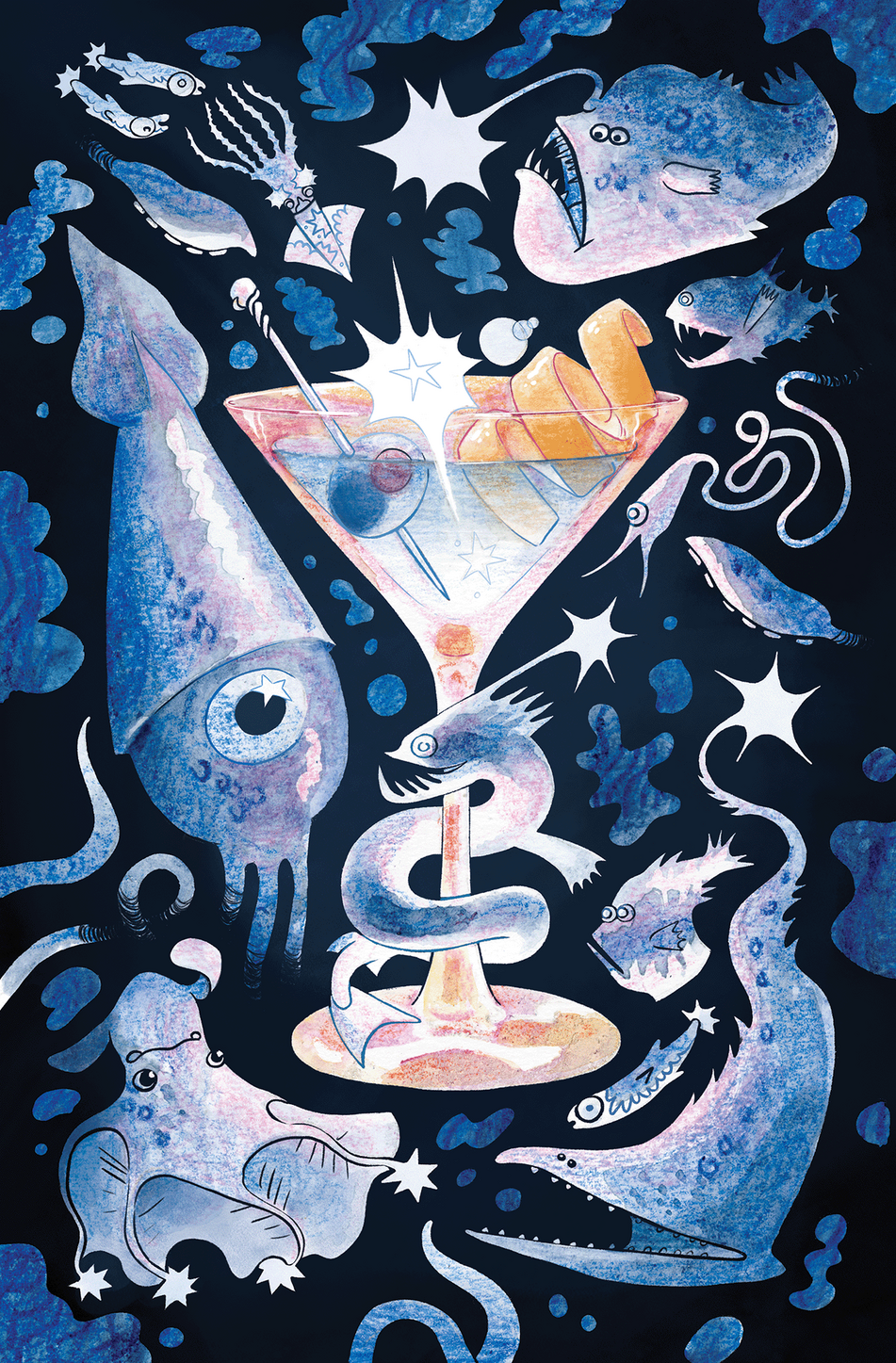 &quot;Deep Sea&quot; Cocktail Illustration